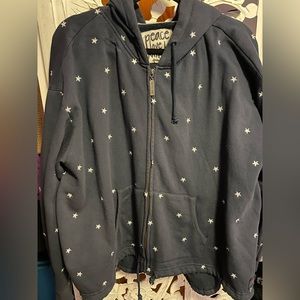 Peace Love World “Pacifico” Navy,  Embroidered XL French Terry Hoodie “Stars”